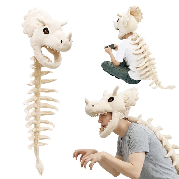 Dinosaur Skeleton Headpiece, Scary Dragon Costume Hood for Halloween Cosplay, Soft Wearable Dino Headwear for Costume Parties, Dress Up Events, Photo Props and Seasonal Celebrations