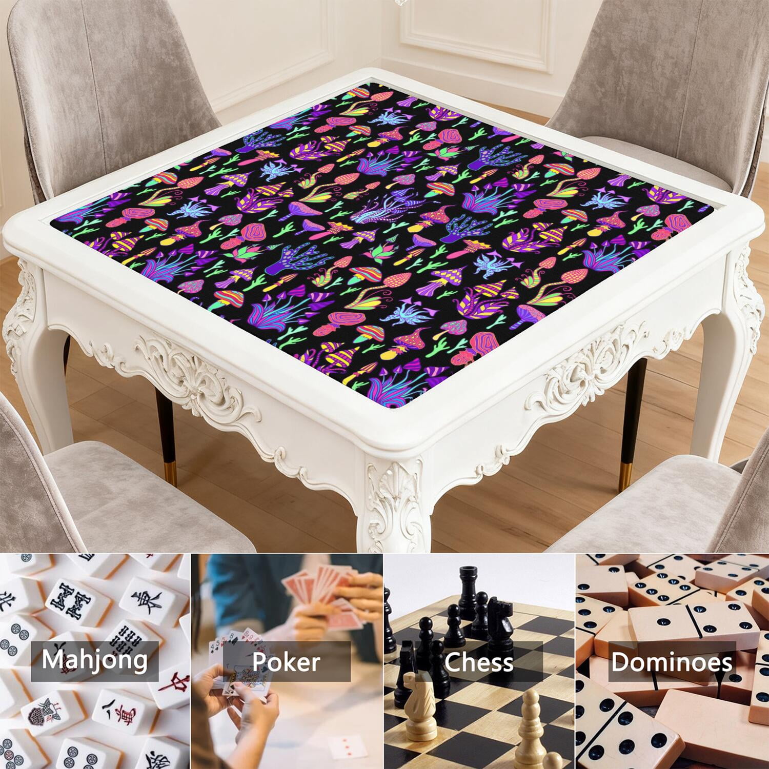 31.5x31.5 Square Plants Mahjong Pad Made of Premium Grade Rubber with Anti-Slip Surface Texture and Noise Dampening Properties for Board Games Card Games and Tiles