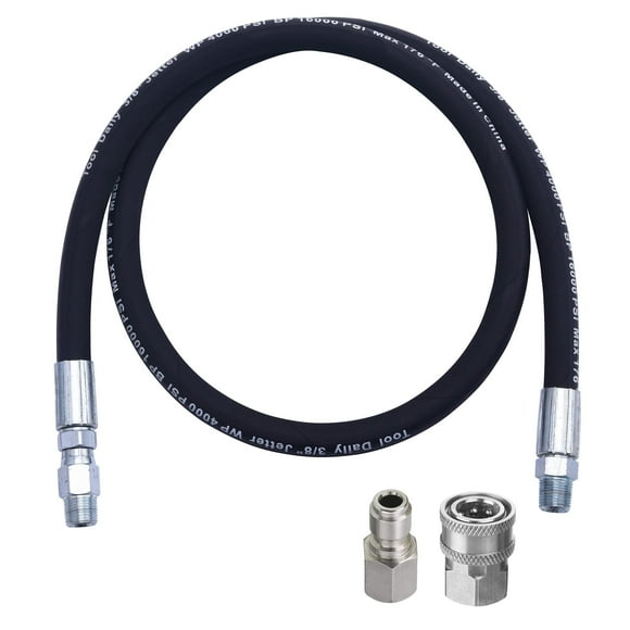 Tool Daily Tuyau Fouet de Laveuse à Pression 4 Pi X 3/8 Pouce avec Pivot, Noir, Acier, Connecteur d'Enrouleur de Tuyau, 1 Pack