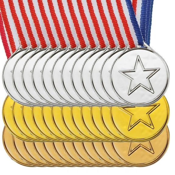 Uxcell 1.5" Mini Plastic Gold Silver Bronze Winner Award Medals with Ribbon for Games Sports 36 Pack
