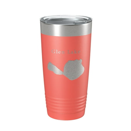 

Big & Little Glen Lakes Map Tumbler Travel Mug Insulated Laser Engraved Coffee Cup Michigan 20 oz Coral