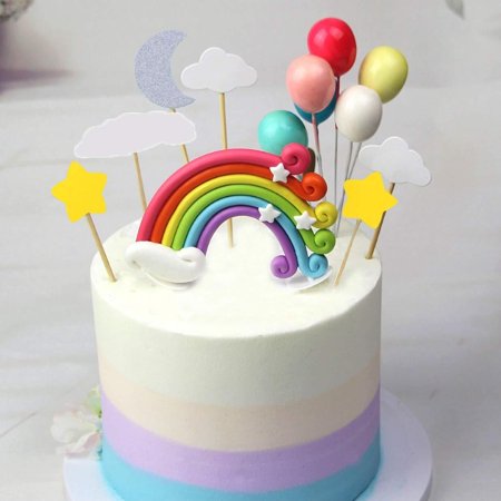 Palksky Colorful Rainbow Cake Topper Wedding Cake Flags Cupcake Picks Set Include Cloud Balloon Moon Stars Boy Girl Kid Birthday Baby Shower Party Baking Decoration Supplies Walmart Canada