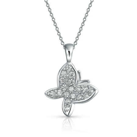 Dangle Style Pendant Necklace - Minimalist Garden Dangle Charm CZ Pave Butterfly Pendant Necklace For Teen For Women 925 Sterling Silver