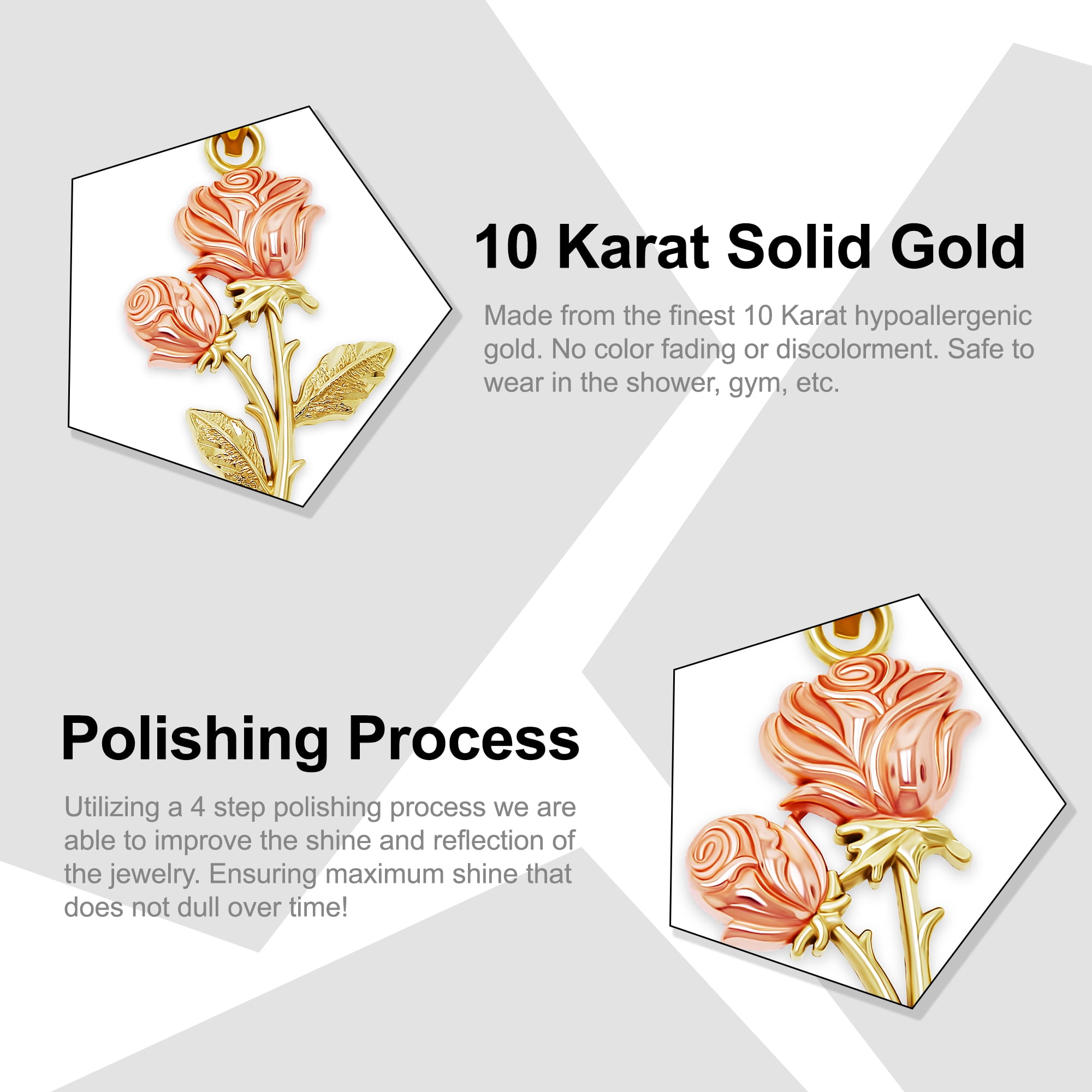 Charm America - Gold Long Stem Double Rose Charm - 10 Karat Solid Gold