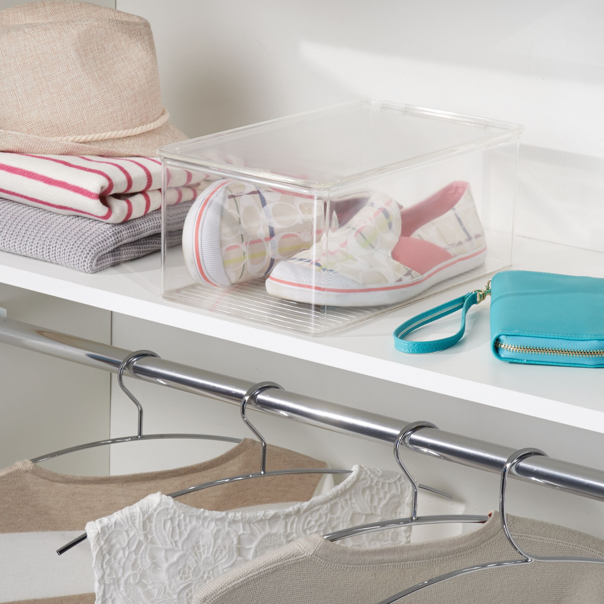 iDesign Stackable Closet Organizer Box with Lid, Recycled Plastic, Clear