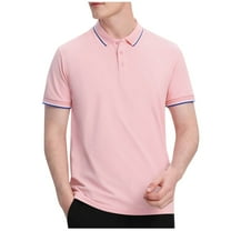 Miluxas Men's Casual Shirt Short Sleeve Striped Solid Golf Polo Shirts for Men Pink M(M)