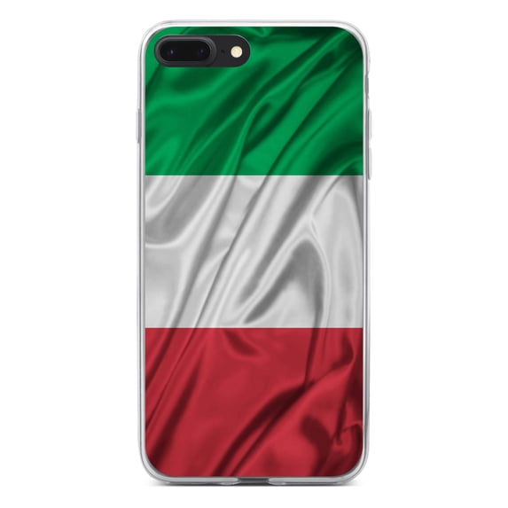 DistinctInk Clear Shockproof Hybrid Case for iPhone 7 PLUS / 8 PLUS (5.5" Screen) - TPU Bumper, Acrylic Back, Tempered Glass Screen Protector - Italian Flag Italy Waving Red White Green - Love Italy