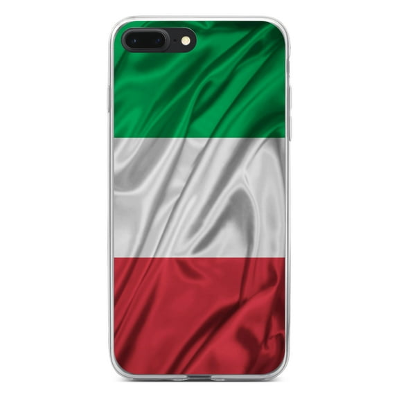 DistinctInk Clear Shockproof Hybrid Case for iPhone 7 PLUS / 8 PLUS (5.5" Screen) - TPU Bumper, Acrylic Back, Tempered Glass Screen Protector - Italian Flag Italy Waving Red White Green - Love Italy