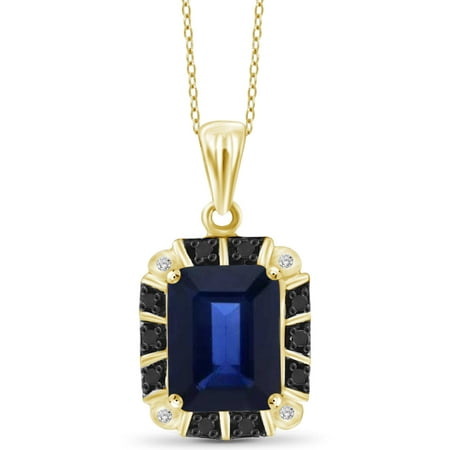JewelersClub 2 Carat T.G.W. Sapphire and Black and White Diamond Accent 14kt Gold over Silver Pendant, 18
