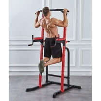 ZENOVA Pull Up Bar Adjustable Power Tower Squat Rack Dip Stands Strength Training Equipment for Home Gym, Red