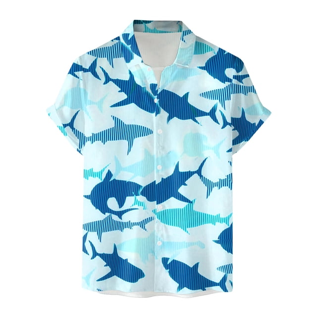 Camisas Para Hombre Manga Larga Hombres manga corta primavera verano casual impreso camisas top blusa camisas (Blue, S)