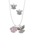 thumbnail image 1 of Delight Jewelry Silvertone Large Paw with Light Pink Crystals Silver tone Guardian Angel Charm Necklace and Stud Earrings, 1 of 4