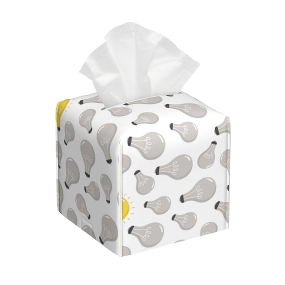 Leather Tissue Box Cover Square - grey Light Bulb Pattern Waterproof Tissue Box Holder Paper Case Organizer Dispenser for Modern Home Office Room Home Bathroom Decor
