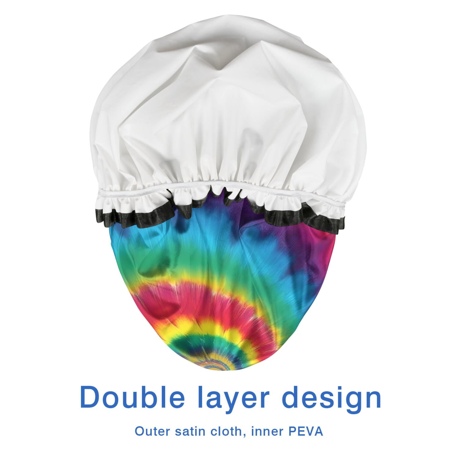 Shower Caps,Colorful Rainbow Tie Dye Spiral Pattern Waterproof Shower Cap for Women 4 Pieces,Double Reusable Hair Cover for Shower PEVA Elastic Stretch Hem