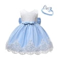 thumbnail image 2 of Huowey Girls Toddler Baby Ball Gowns Floral Pattern Dresses Elegant Cute Bow Ruffles Pleated Crewneck Sleeveless Maxi Dress Sparkly Fairy Tiered Layered Tutu Tulle Dress,Sky Blue,12-18 Months, 2 of 4