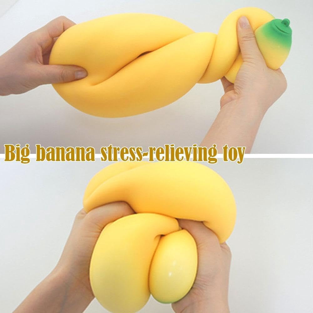 Giant Banana Stress Ball 17.7 Inch, Slow Rising Squeeze Ball for Adults, Soft Foam Desk Accessory for Anxiety Relief, Work School Travel(RL 1 PC)