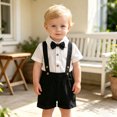 thumbnail image 2 of XAOFW Baby Boy Outfits Short Sleeved Solid Color Romper Suspenders Shorts Toddler Kids Summer Gentleman Sets 9-12 Months, 2 of 6