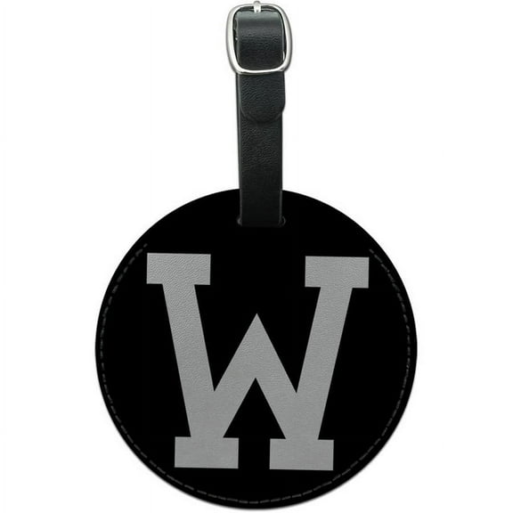 Letter W Initial Black White Round Leather Luggage ID Tag Suitcase Carry-On