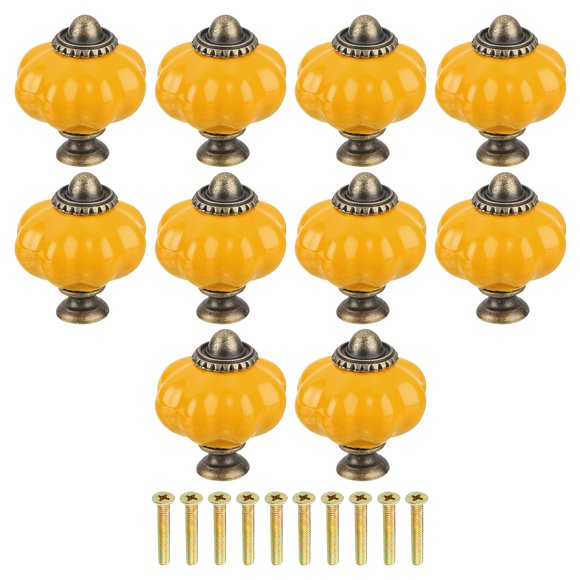Uxcell 10 Pack Rust Orange Pumpkin Knobs, Vintage Drawer Pulls with 10 Screws, Ceramic