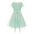 thumbnail image 2 of Little Girl Cap Sleeve Lace Tulle Pearl Belt Pageant Party Flower Girl Dress USA Mint 4 JKS 2122 BNY Corner, 2 of 5