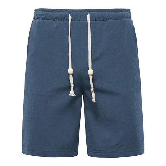 Viikei Mens Shorts Athletic Men's Cotton Summer Elastic Drawstring Lace-up Solid Color Sports Pocket Shorts