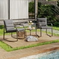 thumbnail image 6 of 3-Piece Outdoor Bistro Set with Glass Coffee Table, Aiho Outdoor Patio Conversation Set with Soft Cushion for Garden, Backyard, Poolside, Balcony - Gray, 6 of 11