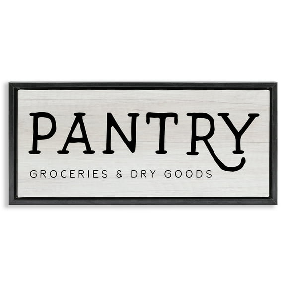 Stupell Industries Rustic Pantry Groceries Sign Typography Painting Black Floater Framed Canvas Art Print Wall Art, 25 x 11