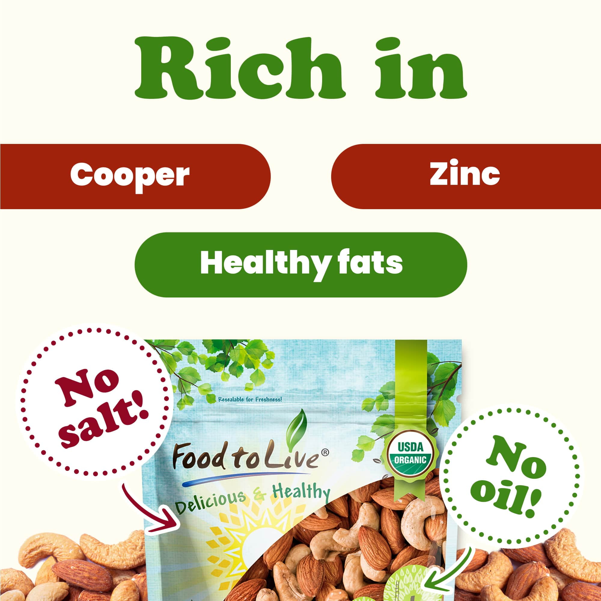 Organic Dry Roasted Almonds and Cashews Mix, 1 Pound – Unsalted Oven Roasted Nuts, Non-GMO, Protein Rich Trail Mix, Healthy Vegan Snack, No Oil Added, Kosher Blend, Bulk