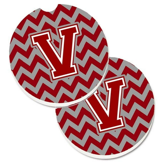 Letter V Chevron Maroon & White Set of 2 Cup Holder Car Coaster