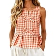 thumbnail image 2 of Karymi Tops for Women Trendy Crew Neck Bow Decor Gingham Sleeveless Peplum Tank Top, Solid Plaid Split‑Front Casual Camisole, Summer Baby Doll Blouse Plus Size Tops for Women, 2 of 8