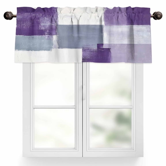 Abstract Purple Valances for Windows, 60 x 18in, Gray Mottled Graffiti Color Block Modern Art Rod Pocket Kitchen Valance Curtain Light Filtering Window Treatments for Living Room Bedroom, 1 Panel