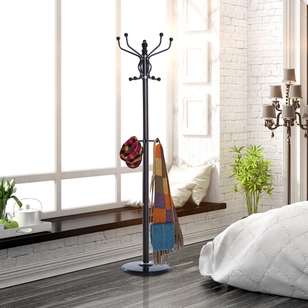 14 Hooks 70'' Metal Coat Hat Jacket Stand Tree Holder Hanger Rack