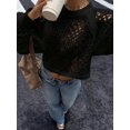 thumbnail image 6 of Women's Crochet Sweater Crew Neck Long Sleeve Tie Open Back Cropped Sweater Knit Pullover Top Black S, 6 of 10