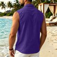 thumbnail image 3 of Mens Linen Sleeveless Button Down Collared Tank Tops Summer Casual Beach Muscle Tanks Cut Off Casual Tops with Pocket, 3 of 6