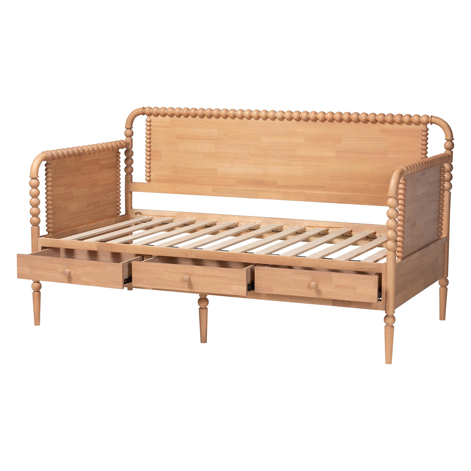 Baxton Studio Lucera Mid-Century Daybed, 3-Drawer, Twin, Beech Brown