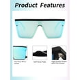 thumbnail image 4 of JIM HALO Flat Top Shield Sunglasses Square Mirror Rimless Glasses for Women Men (Black Frame / Mirror Blue Lens), 4 of 6