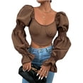 thumbnail image 3 of Liacowi Women Vintage Long Puff Sleeve Blouse Sexy Backless Crop Tops Cut Out Off Shoulder Shirt Tee Streetwear, 3 of 7