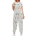 thumbnail image 5 of Peach Flowers White Background Pattern Design Womens Casual Baggy with Pockets Trousers Casual Jumpsuit Sleeveless Suspender Overalls Romper, 5 of 8