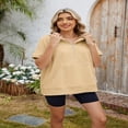thumbnail image 4 of LYMAYTER S-2XL Women Fashion Sweatshirt Oversized Half Zip Hoodies Casual Loose Short Sleeve T-Shirt Top, 4 of 9