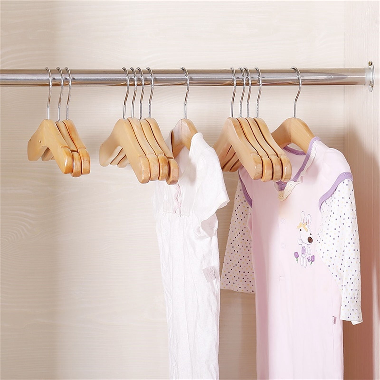 GAMVDOUT Baby Child's Decoration Standard Wooden 1-Tier Clothes Hangers, Natural, 10 Count