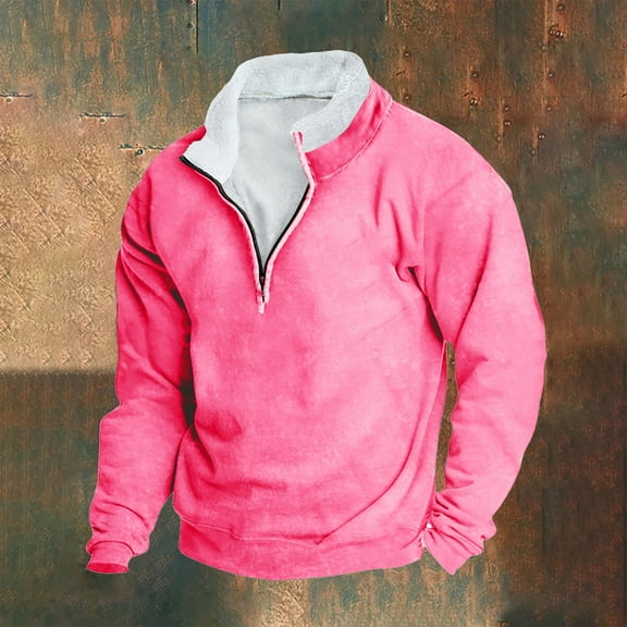 S-5X Plus Size Sweatshirts for Men with Zipper Big & Tall Fleece Lined Shirts Mens Long Sleeve Solid Color Thermal Warm Mock Neck Sweatshirt Tops