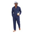 thumbnail image 3 of GrmtClth Mens Linen 2 Piece Beach Outfit Sets Cuban Collar Long Sleeve Button Front Shirt Relax Fit Drawstring Waist Trousers Multi Color Lightweight Travel Wear Navy 2XL, 3 of 7