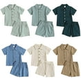 thumbnail image 6 of Baby Boy Clothes Set Button-Down Shirt Tops + Cotton Linen Shorts Summer Outfit with Pockets, 6 of 6