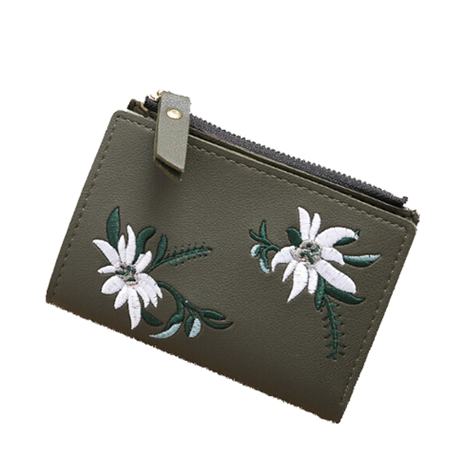Art Daisy Flower Wallet for Women Leather Zipper Phone Coin Purse