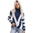 thumbnail image 4 of ABPHQTO Jersey De Mujer De Punto Con Cuello Alto Color Block A Rayas Azules, 4 of 5