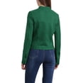 thumbnail image 3 of Chaqueta de motocicleta recortada con cuello alzado y cremallera de ante sintético para mujer Inspire Chic, color verde oscuro, 3 of 6