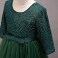 thumbnail image 5 of IBTOM CASTLE Flower Girls 3/4 Sleeve Deep V-Back Tulle Vintage Lace Wedding Party Long Dress Formal Princess Communion Pageant Maxi Gown 4-5 Years Dark Green, 5 of 8