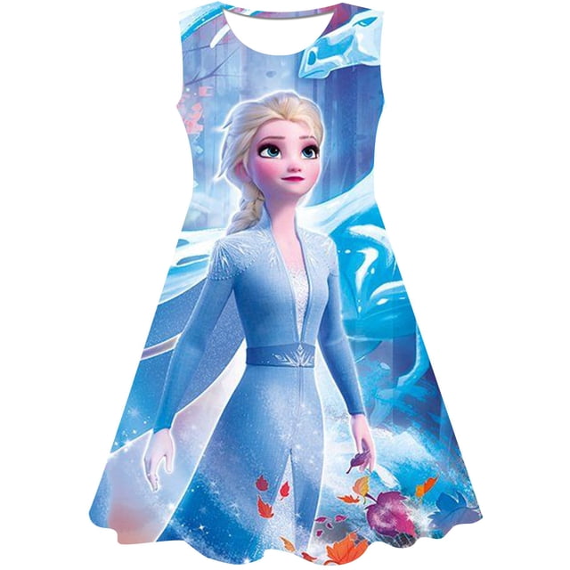 Vestidos de Frozen para niñas de Disney, ropa de princesa para niños, estampado de Elsa de dibujos animados, moda de verano, vestido de Frozen de Disney de 1 a 10 años, 10T Gao Jinjia LED