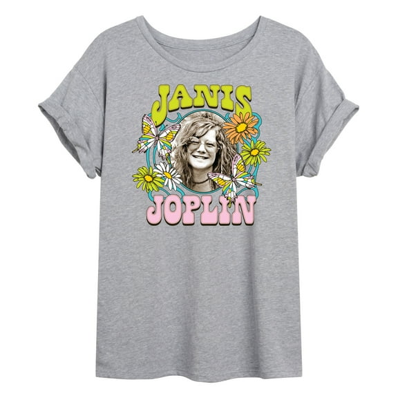 Janis Joplin - Butterfly And Flowers - Juniors Ideal Flowy Muscle T-Shirt