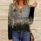 thumbnail image 2 of Mujeres con cuello en V Cremalleras Crop Workout Gradient Color Block Impresión Costura Manga larga Sexy Tops Fridja hkj4677, 2 of 5
